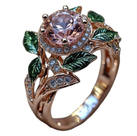 Modieuze Felroze Zirkoon Dames Prachtige Olie-Druipende Bloemblaadjes Ring, Moederdag Kerst Valentijnsdag Verlovingsgeschenk