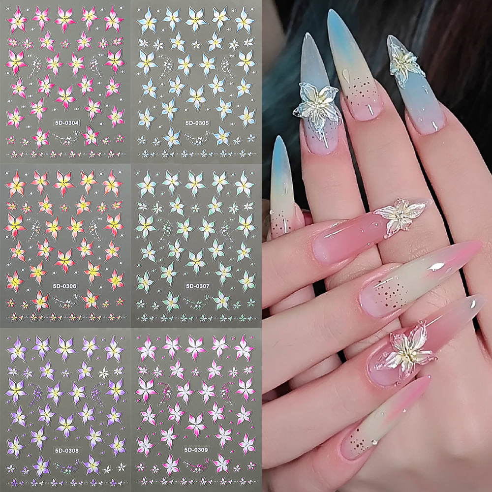 Lily Flower Nail Art Stickers Decals 5D Embossed Jelly Flower