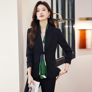 Women's Black Blazer Suit Set Full Sleeve Polyester Anti-Wrinkle Elegant Autumn Professional Design - Product Image 4