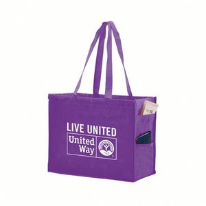 Sac de courses de haute qualité, violet vif, écologique, en matériau non tissé enduit, personnalisable avec poche - Product Image 1