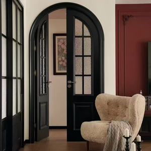 French Design Double <strong>Round</strong> <strong>Top</strong> Interior Glass <strong>Doors</strong> Modern Walnut Material Arched Opening for Apartment Bedroom Hotel Villa Use - Product Image 1