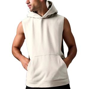 Wholesale Men Workout Hoodies Custom Logo Streetwear <b>Sleeveless</b> Hoodies Solid Color Fleece <b>Sleeveless</b> Pullover <b>Hoodie</b> Men - Product Image 1