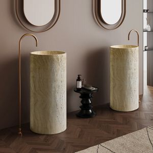 Lavabo de salle de bain autoportant style Wabi Sabi Lavabo à main sur pied en pierre artificielle artistique en travertin jaune - Product Image 5