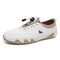 Mocassins unisexes à lacets élastiques à enfiler rapide, chaussures décontractées en cuir imitation cousues à la main, chaussures de tous les jours à semelle souple antidérapante