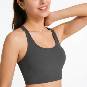 Wholesale Women Ribbed Racerback U Neck Yoga <b>Crop</b> Tank <b>Top</b> Padded Stretch Sports Bra Light <b>Support</b> Pilates Gym Workout <b>Top</b> - Product Image 3