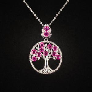 Unisex joyería fina rodio plateado 925 plata esterlina elegante judaísmo árbol Cabala Kabala colgante collar rosa púrpura bodas - Product Image 3