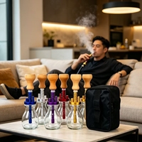 Set Hookah Shisha Portabel Modern dengan Finishing Aluminium Lacquer, Model Bengkok, Grosir Pabrik, Dilengkapi Tas Travel