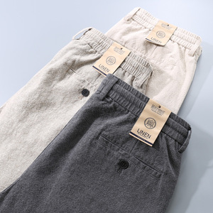 <span class=keywords><strong>Pantalon</strong></span> décontracté d'été en lin teint en fil <span class=keywords><strong>Pantalon</strong></span> droit ample à <span class=keywords><strong>taille</strong></span> élastique pour hommes <span class=keywords><strong>Pantalon</strong></span> en coton et lin respirant <span class=keywords><strong>de</strong></span> <span class=keywords><strong>grande</strong></span> <span class=keywords><strong>taille</strong></span> - Product Image 2