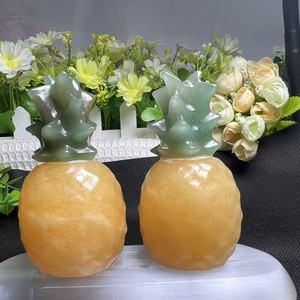 بيع بالجملة نموذج أناناس كريستالي منحوت كالسيت برتقالي طبيعي + أخضر أفنتورين ديكور فاكهة جميل - Product Image 4