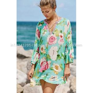 Bohemian Pretty Retro Look Floral Printed Mini Tunic With Beautiful Bell Sleeve Superb.Dress For Any Beach Party Or Any Occasion - Product Image 3