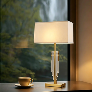 Copper Modern fabric <b>Table</b> Lamp with Gold Accents - Luxury <b>Bedside</b> Lamp for Living Room Bedroom Hotel Decor - Product Image 2