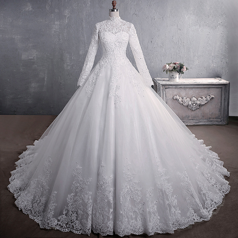 Elegant Arabic Long Sleeve A-Line Bridal Gown - Affordable Pakistani Muslim Wedding Dress, Custom Sizes Available Elegant Arabic Long Sleeve A-Line Bridal Gown - Affordable Pakistani Muslim Wedding Dress, Custom Sizes Available
