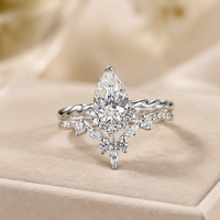 Ensemble de bagues de mariage en argent S925 avec moissanite de 1,6 carats, forme poire, bande torsadée, halo floral, accents marquise, tendance pour femme MR0325