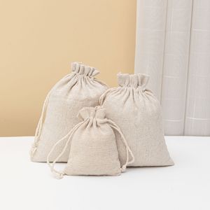 Sacs à cordon en coton et lin personnalisés, écologiques, petits sacs à cordon en coton biologique vierges avec logo - Product Image 2