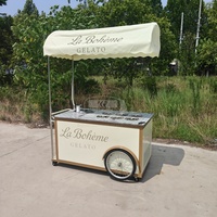 Chariot à glaces commercial en acier inoxydable, chariot de vente mobile avec évier pour se laver les mains