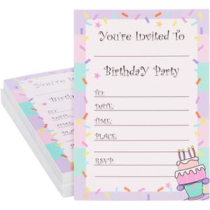 Invitaciones <span class=keywords><strong>de</strong></span> <span class=keywords><strong>Cumpleaños</strong></span> para Niñas - Divertidas Invitaciones con Diseño <span class=keywords><strong>de</strong></span> Pastel y Confeti - Invitaciones <span class=keywords><strong>de</strong></span> Fiesta en Cartulina Resistente - Product Image 1