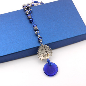 Groothandel handgemaakte Turkse Evil Eye Nazar pauw hangende autospiegelhanger blauwe glazen kralen voor vrouwen Mediterraan Boho cadeau - Product Image 2
