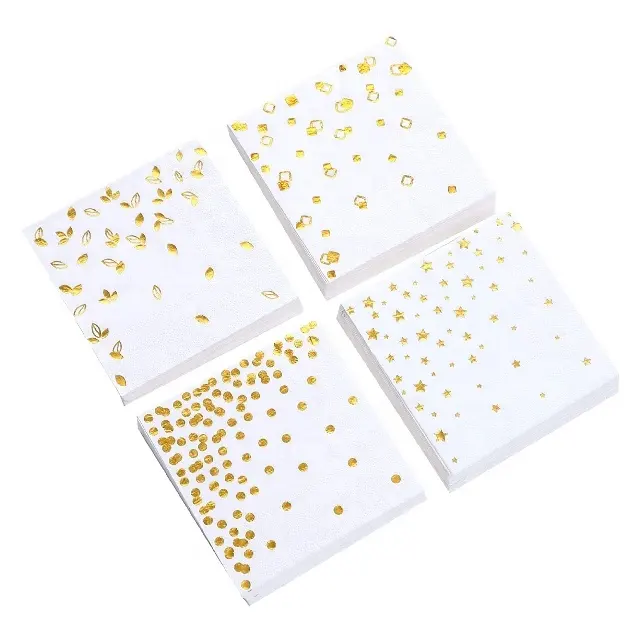 Disposable beverage napkin, cocktail and dinner napkin with gold foil printing