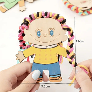 ชุดงานฝีมือตุ๊กตาไม้ DIY พร้อมไหมพรมทำผม ตัวตุ๊กตาไม้อัดยังไม่เสร็จขนาด 4.5 นิ้ว สำหรับเด็กอายุ 2-6 ปี ของเล่นเสริมสร้างความคิดสร้างสรรค์ - Product Image 4