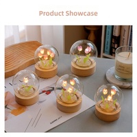 Veilleuse en verre mini-tulipe personnalisée en gros, produit fini, cadeau 520, décoration d'ambiance de bureau, cadeau d'anniversaire, batterie intégrée