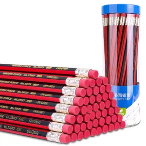 Deli 33593-HB 50 pcs/baril crayons rouges en bois avec gomme crayons de croquis pour les étudiants en art 64 baril * 50 pcs = 3200pcs par carton ensemble