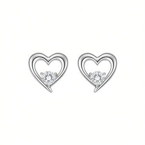 Orecchini a perno a forma di cuore in oro bianco E2898 con zirconi taglio brillante rotondo incastonati a griffe, gioielli da donna, idea regalo - Product Image 1