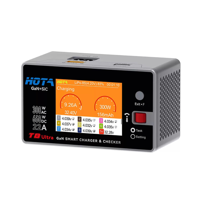HOTA T8 Ultra GaN 8S Smart Balance Charge AC 300W DC 650W for LiPo LiHV LiFe NiMH Battery UAV Car Airplane Battery Fast Charger