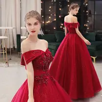 חדש עיצוב אלגנטי יין אדום כדור שמלת חתונת שמלה אחת כתף חתונת שמלת כלה שמלת נסיכה רקומה שמלת ערב
