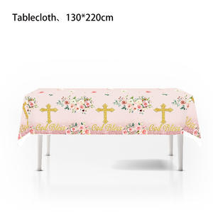 <span class=keywords><strong>Primera</strong></span> Comunión Bautismo Cruz Floral Chica Baby Shower Fiesta Vajilla Suministros Decoraciones para fiestas de comunión del bebé para 10 invitados - Product Image 6