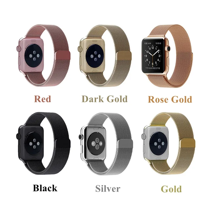 Custom Magnetic Stainless Steel Wristband Polishing Adjustable Sliding Clasp Long Metal Mesh Watch Band for Apple Watch