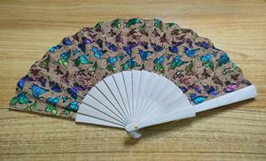 Abanico de corteza de madera de materia prima respetuoso con el medio ambiente de 23cm con múltiples patrones, mariposas, flores, regalos sólidos para eventos - Product Image 4