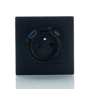 Prises et interrupteurs européens de qualité <span class=keywords><strong>PC</strong></span>, prise murale française simple <span class=keywords><strong>2P</strong></span>+<span class=keywords><strong>T</strong></span> avec ports de charge rapide USB A+C - Product Image 1