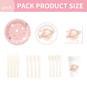 DAMAI Nuevo Juego de Vajilla Desechable con Diseño Personalizado Temático Espacial Rosa, Platos, Vasos y Servilletas de Papel para Fiestas Infantiles - Product Image 6