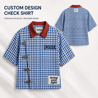 Chemises pour hommes à coupe carrée, personnalisées par le fabricant, avec col contrastant, fermeture à agrafes, logo brodé, style streetwear court, décontractées et à carreaux