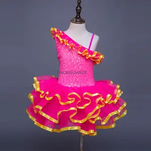Christmas Stage Sequins Performance Wear Jazz Latin Ballet Costume for Girls