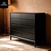 Commode moderne sur mesure à 8 tiroirs en bois noir, meuble de rangement pour chambre d'hôtel ou de villa, vente en gros