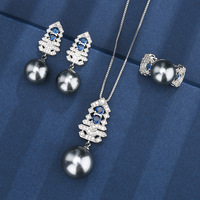Couleur grise perle arbre de vie de noël pendentif collier bague boucles d'oreilles bijoux de noël pavé complet réglage avec zircon pour cadeau