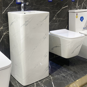 Placard à eau mural en céramique et en marbre sans bords Lavabo à <span class=keywords><strong>main</strong></span> au sol Salle de bain Piédestal Lavabo <span class=keywords><strong>Ensemble</strong></span> de toilette suspendu au mur - Product Image 2