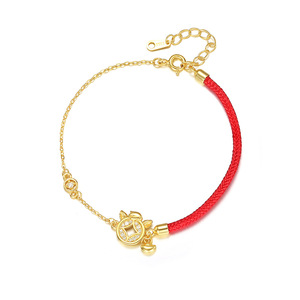 Bracelet en argent sterling S925 plaqué or 18 carats avec zircon de style chinois pour femmes, tendance, cordon rouge, vente en gros - Product Image 5