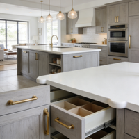 Meubles de cuisine gris délavé de luxe américains avec double îlot et four encastré
