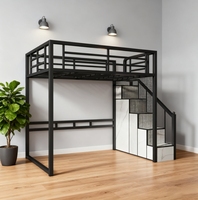Lit superposé en métal robuste de 1,2 mm d'épaisseur pour adultes, sans grincement, gain de place, en acier, avec bureau et escalier