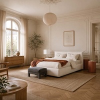 Lit double de style crème, minimalisme italien, design de créateur, aspect velours, sur pieds, amovible