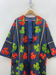 Women's Handmade Long Velvet Suzani Kimono <b>Robe</b> Floral Embroidered Boho <b>Coat</b> Luxury Boutique Outerwear - Product Image 4