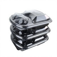 Boîtes alimentaires jetables ovales noires en PP de 29 oz à 2 compartiments personnalisables avec impression par transfert thermique pour repas, déjeuner, bento
