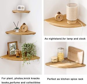 Étagères d'angle murales, étagères d'angle flottantes en bois de chêne, étagères rondes pour petites plantes, <span class=keywords><strong>support</strong></span> <span class=keywords><strong>mural</strong></span> pour la cuisine, le salon, la chambre à coucher - Product Image 6