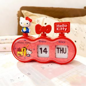 Horloge de table en plastique Hellokitty, calendrier à pages tournantes, date, réveil, deux-en-un, rouge, décoration de bureau pour filles, ornements - Product Image 4