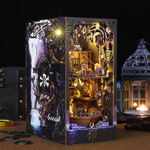 Kit d'insertion d'étagère de coin <span class=keywords><strong>livre</strong></span> DIY 3D Puzzle en bois Maison de poupée Assemblage Modèle Serre-livres avec meubles Lumière LED Cadeaux de Noël - Product Image 1