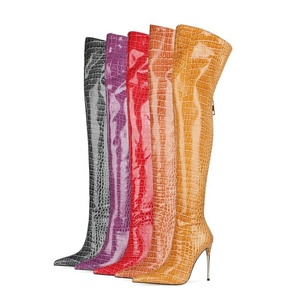 Bottes longues à talons aiguilles multicolores tendance automne-hiver 2021, à fermeture éclair arrière, pour femmes - Product Image 6
