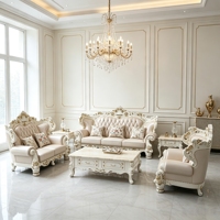Ensemble de canapés classiques européens en bois massif sculpté et cuir, garniture dorée, capitonné, pour villa, salon, mobilier de maison, vente en gros ODM