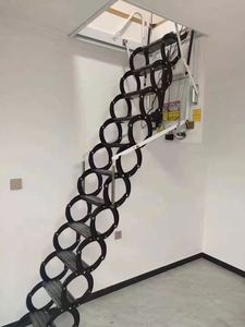 Échelle télescopique invisible pour <span class=keywords><strong>grenier</strong></span> - Escalier de plafond pliable haute résistance avec main courante de sécurité pour la rénovation de maisons modernes - Product Image 4